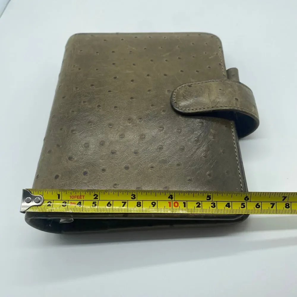 Franklin Covey Brown Green Ostrich Leather Planner Structured 3-Ring Binder Card